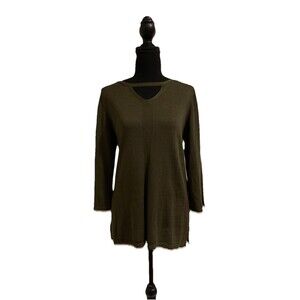 Chicos Size 1 Womens Medium M Top Green 3/4 Sleeve Soft Stretch